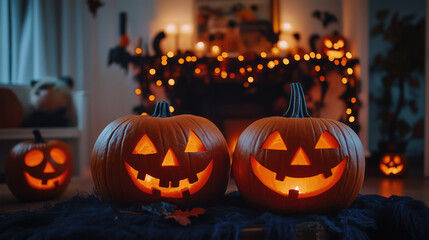 Fototapeta premium a cozy living room decorated for Halloween