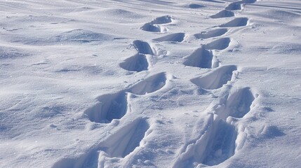 Naklejka premium Treading through deep snow, leaving distinct footprints