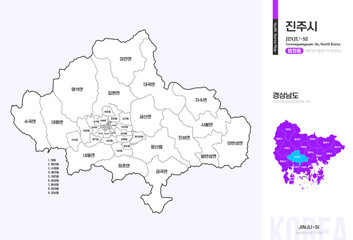 Obraz premium 경상남도 진주시 법정동 윤곽선 지도