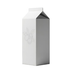 Photo of blank white milk carton with a subtle embossed design, isolated on transparent background
