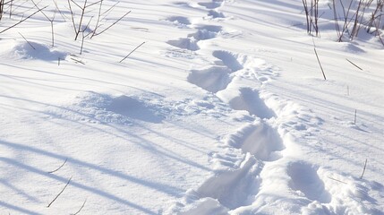 Treading through deep snow, leaving distinct footprints