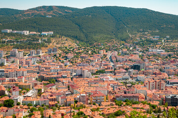 Fototapeta premium August 28, 2025 Yozgat Turkey. Aerial view of Yozgat City in Turkey. View of Yozgat city from Nohutlu Tepe Municipal Facilities.Yozgat State City Hospital is visible.