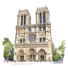 Fototapeta premium Notre-Dame Cathedral. Notre-Dame Cathedral watercolor vector illustration
