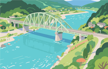 Japanese style architecture and scenery, vector graphics