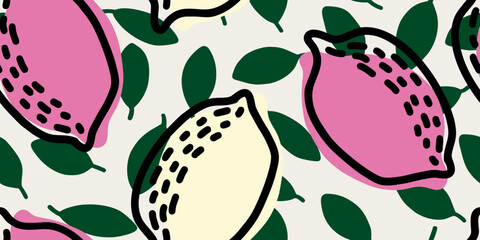 Pink and Yellow Lemons with Dark Green Leaves