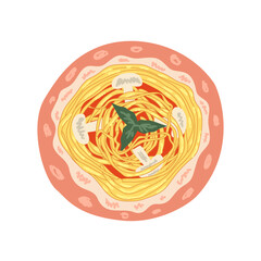Fototapeta premium Pasta Italian food on plate isolated. Pasta with sauce. Vector hand drawn. Italian food with crayon texture
