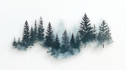 Naklejka premium Serene Forest Silhouette A Minimalist Representation of Nature's Tranquility with Misty Trees
