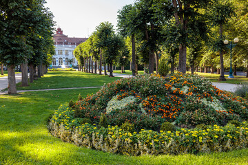 Summer walk through the spa center of the famous Karlovy Vary (Carlsbad) in the Czech Republic