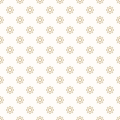 Vector geometric floral seamless pattern. Simple elegant texture with golden linear flowers. Cute minimal texture. Elegant gold and white ornament. Repeating design for decor, wallpaper, gift paper