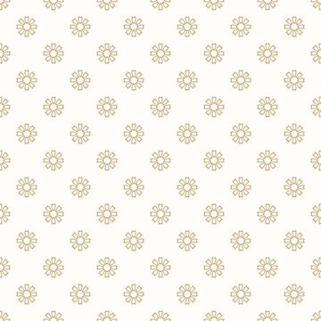 Vector geometric floral seamless pattern. Simple elegant texture with golden linear flowers. Cute minimal texture. Elegant gold and white ornament. Repeating design for decor, wallpaper, gift paper