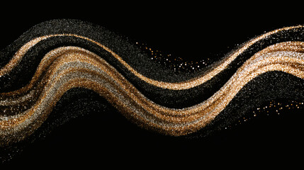 Abstract Cosmic Flow with Golden Light and Stars on a Black Background