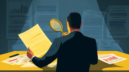 An investor examining documents with details about a company's profitability (1)