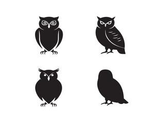 Cute Owl Silhouette Vector Stock Icon Set For Designs