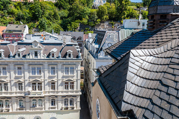 Summer walk through the spa center of the famous Karlovy Vary (Carlsbad) in the Czech Republic