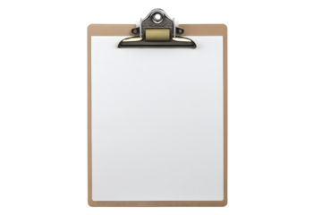 wooden clipboard with blank paper, perfect for notes  isolated on white background