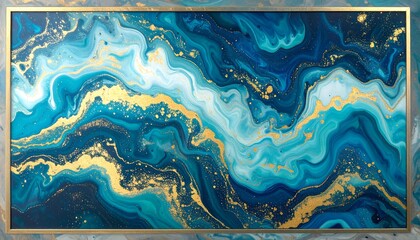 Abstract swirling art with gold accents in a frame