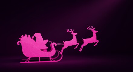 Pink christmas sleigh and reindeer silhouette