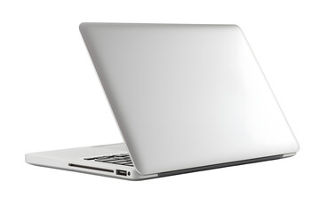 Sleek modern laptop angled from the back  isolated on white background