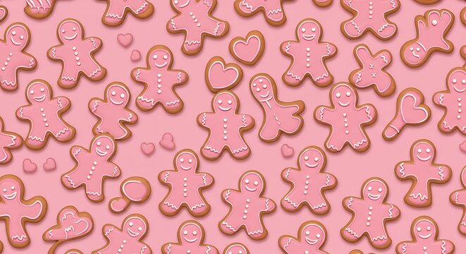 Pink gingerbread men cookies pattern