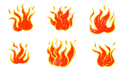 Fototapeta na wymiar Fire crayon texture on white background. Scribble flame fire crayon or charcoal texure. 