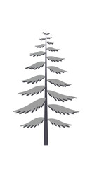Fototapeta premium Stylized minimalist pine tree with grey branches and dark trunk on a white background, evoking winter nature scenes