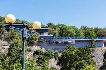 Summer walk through the spa center of the famous Karlovy Vary (Carlsbad) in the Czech Republic