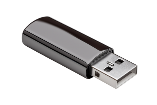 Modern sleek USB flash drive isolated on white background