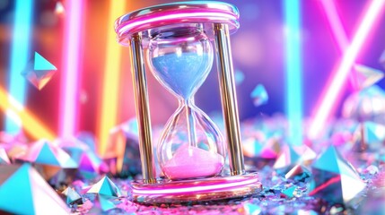 Glowing Futuristic Digital Hourglass in Abstract Space - Technology and Countdown Concept