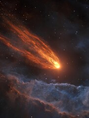 Fototapeta premium A brilliant comet blazes across a star-packed nebula with cinematic light and motion—astronomy-inspired wall art with epic energy.