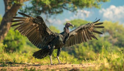 Vulture in flight posture in natural habitat