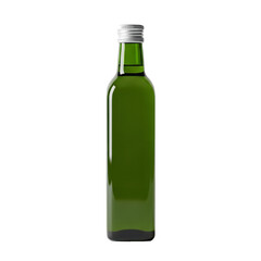Photo of a tall, slender green glass bottle with a silver screwtop lid, isolated on a transparent background, perfect for showcasing beverages like olive oil or artisanal drinks