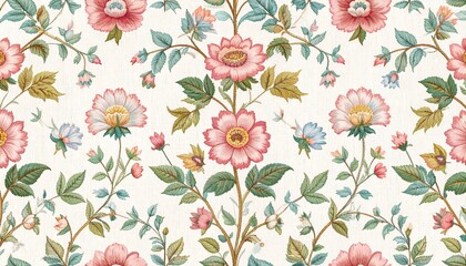 Delicate floral pattern, repeating design of pink and white flowers