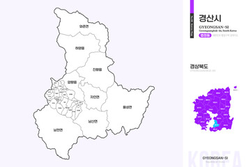 Obraz premium 경상북도 경산시 법정동 윤곽선 지도