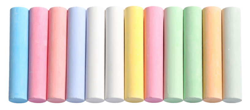 colorful chalks in a row isolated on white background