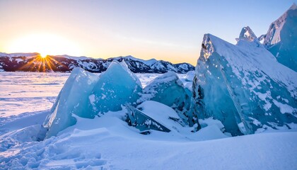 Frozen landscape at sunrise