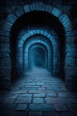 Mysterious stone passageways create an enchanting atmosphere, perfect for fantasy-themed projects, horror stories, or eerie settings in films and games, evoking intrigue and suspense,
