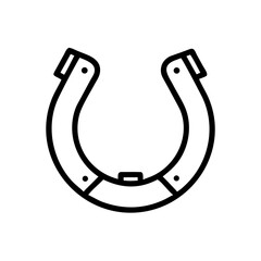 A simple graphic showing a black outline of a horseshoe with detailed elements and clear design style