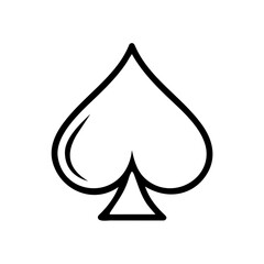 Simple graphic of a black spade symbol with a clean outline on a white plain background space provided