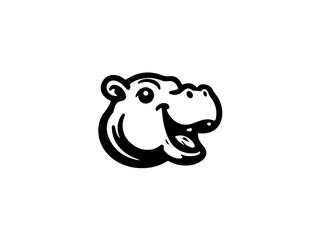 Friendly cartoon hippo mascot head smiling with joy and excitement for playful branding