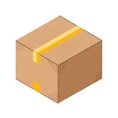 A closed cardboard box sealed with yellow tape.