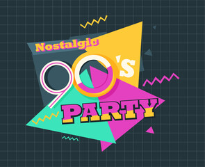 Party time The 90s style label. Vector illustration retro background