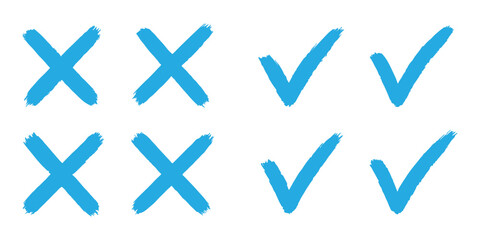 Check tick mark icon set. check mark, tick mark, and cross brush sign red checkmark and red X icons, buttons for vote, election choice decision, web in brush marker style. eps 10  © Top