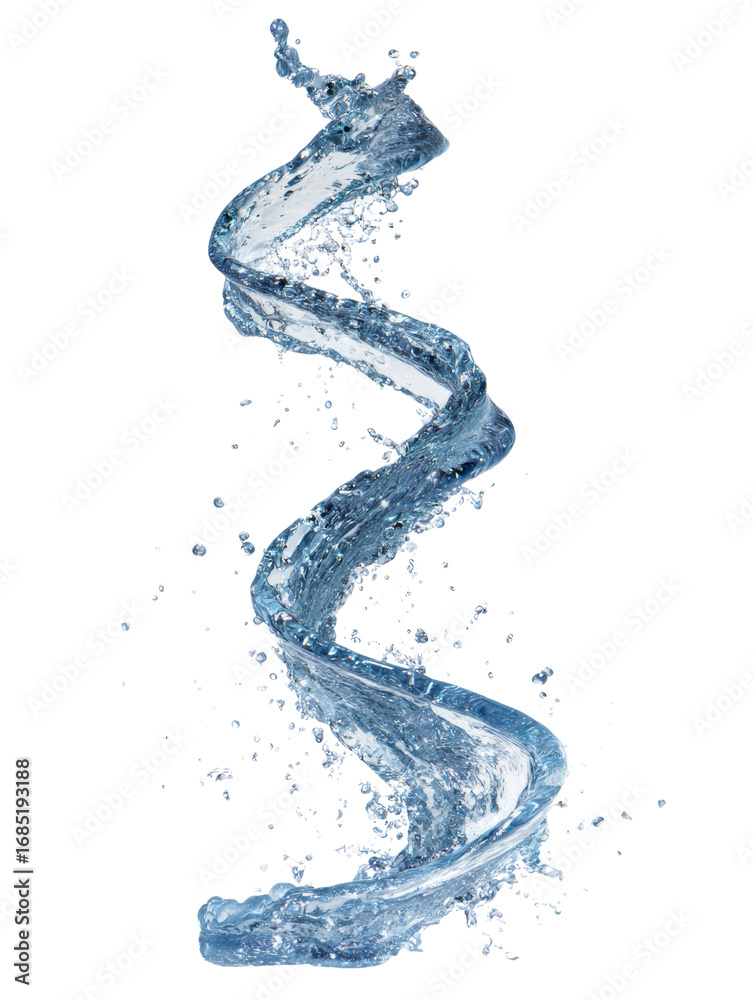 Wall mural dynamic azure water column erupting spirally against a pristine transparent absence of background