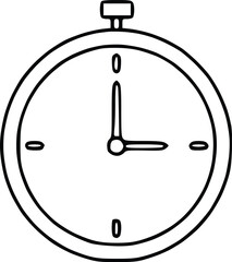 Black and white hand-drawn chrono clock illustration, vintage style.