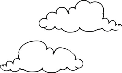 Hand-drawn cloud illustration in black and white, simple doodle style.