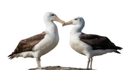 Obraz premium Majestic albatross pair displays affectionate courtship ritual on rocky outcrop