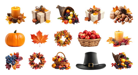 PNG Autumn harvest festive decorations collection, element set on transparent background