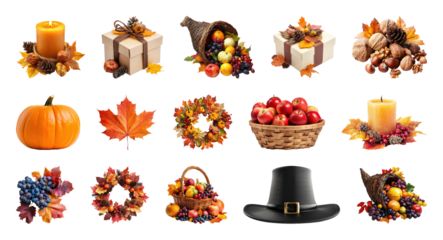 PNG Autumn harvest festive decorations collection, element set on transparent background