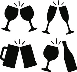 Set of black silhouettes of women fashion icons and clothing illustration