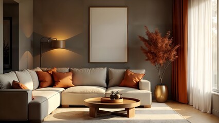 Experience a seamless fusion of classic and contemporary aesthetics in an autumn interior design enriched with warm earthy palettes and sophisticated lighting.